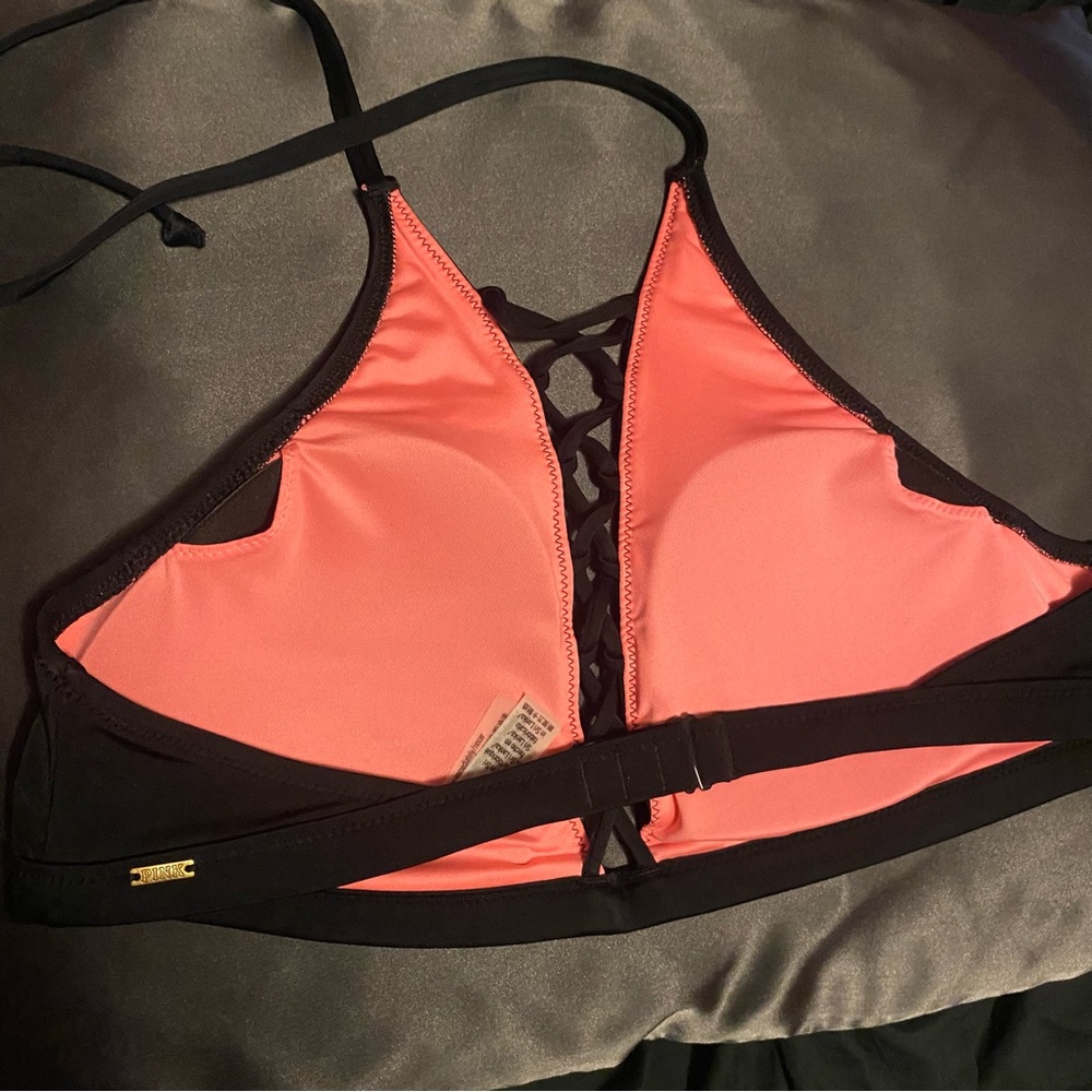 Victoria’s Secret VS PINK black halter bikini swim top - size large NWOT - Picture 3 of 5